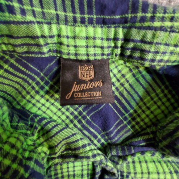 NFL Seattle Seahawks Womens Green Plaid Button Down Shirt Juniors Collection XL - Picture 9 of 14